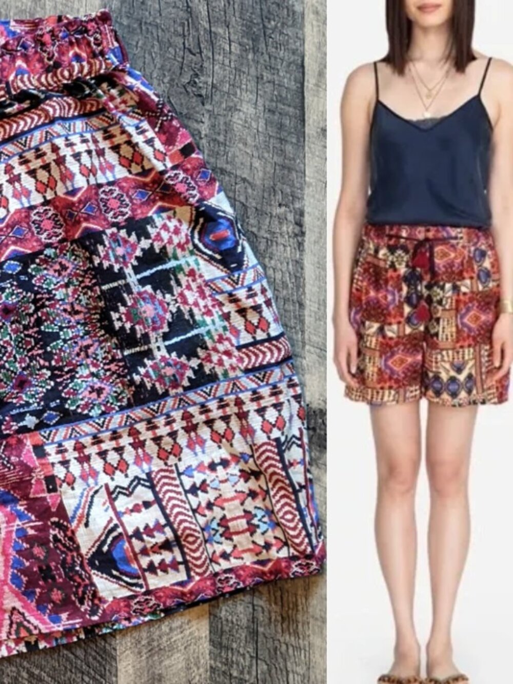 Johnny Was Workshop Linen Paperbag Shorts Aztec Print